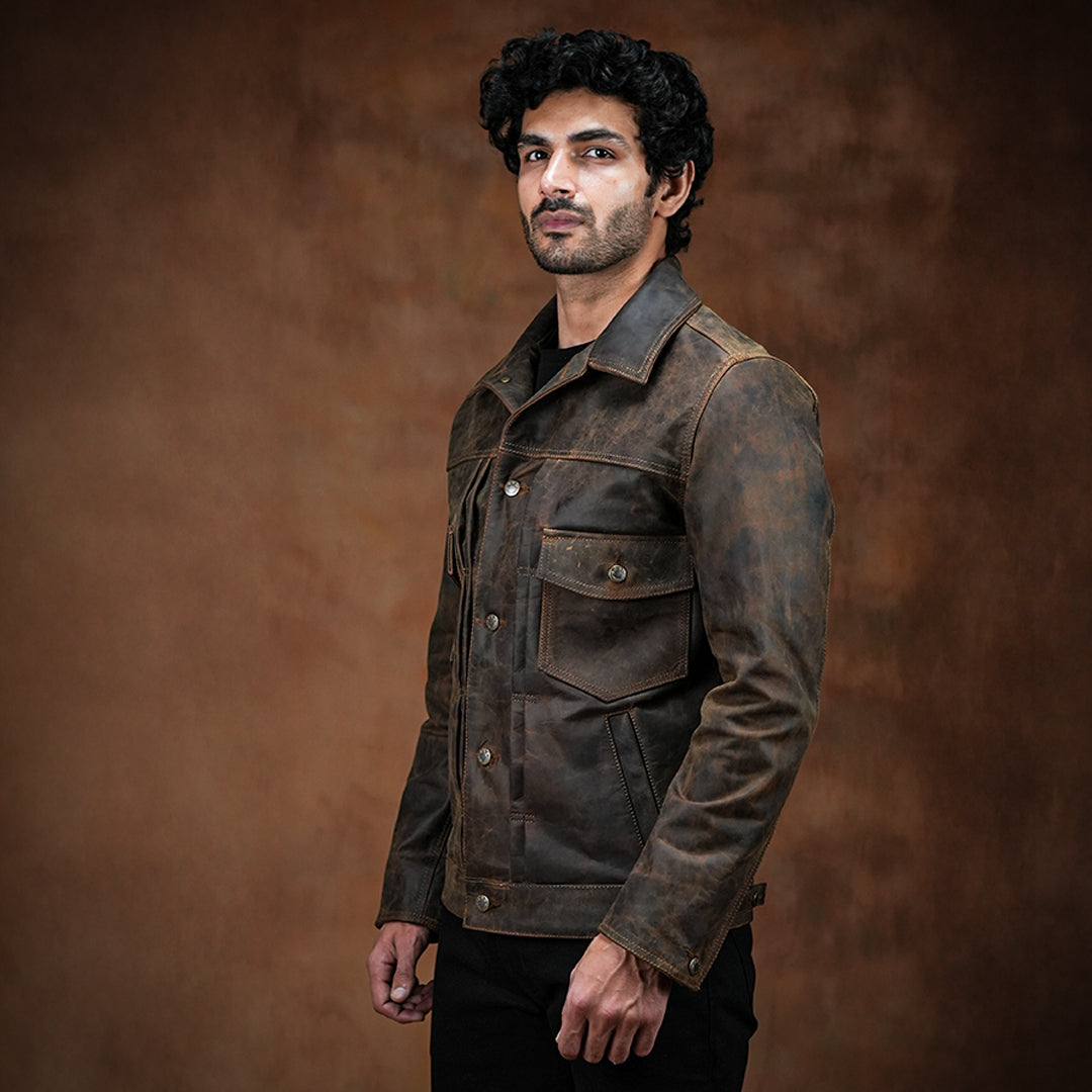 Trucker Type 2 Leather Jacket (Vintage Brown)