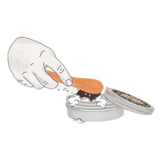 3. Moist the applicator brush & rub it on Soap to get foam.