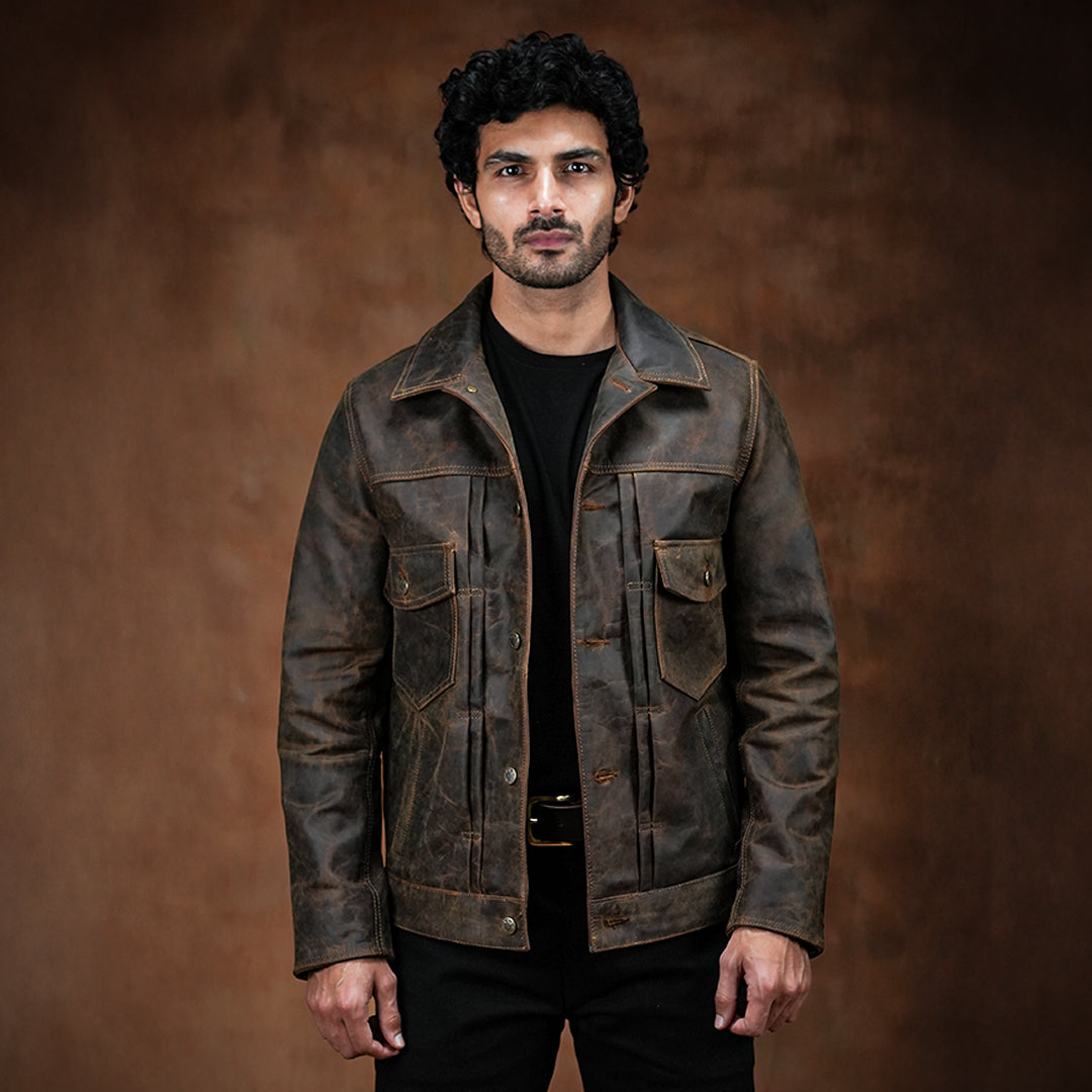 Trucker Type 2 Leather Jacket (Vintage Brown)
