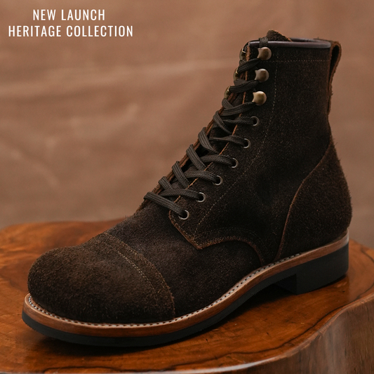 The Brandon Cap Toe Boots (Grizzly Brown Roughout) (Munson Last - Goodyear Welted)
