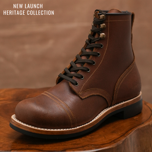 The Brandon Cap Toe Boots (Russet Waxed Roughout) (Munson Last - Goodyear Welted)