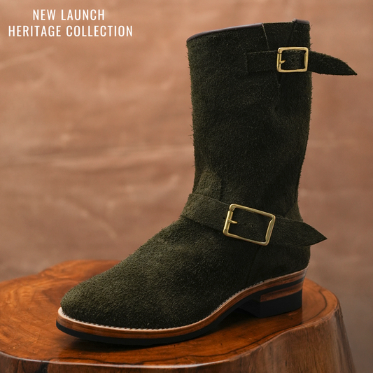 The Foundry Engineer Boots (Grizzly Green Roughout) Goodyear Welted