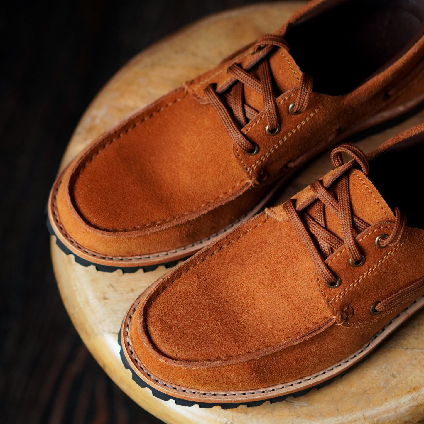 Voyager Boat Shoes Suede (Caramel Tan) Goodyear Welted