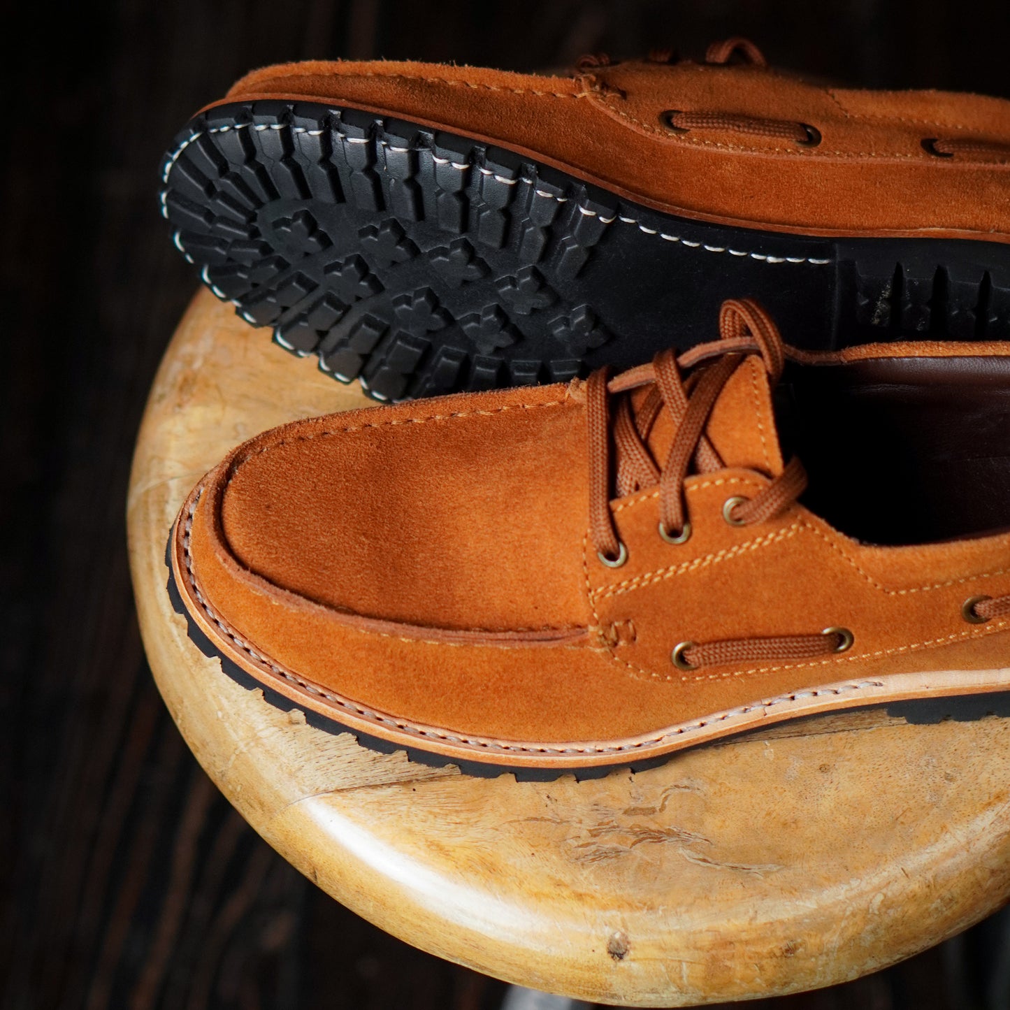 Voyager Boat Shoes Suede (Caramel Tan) Goodyear Welted