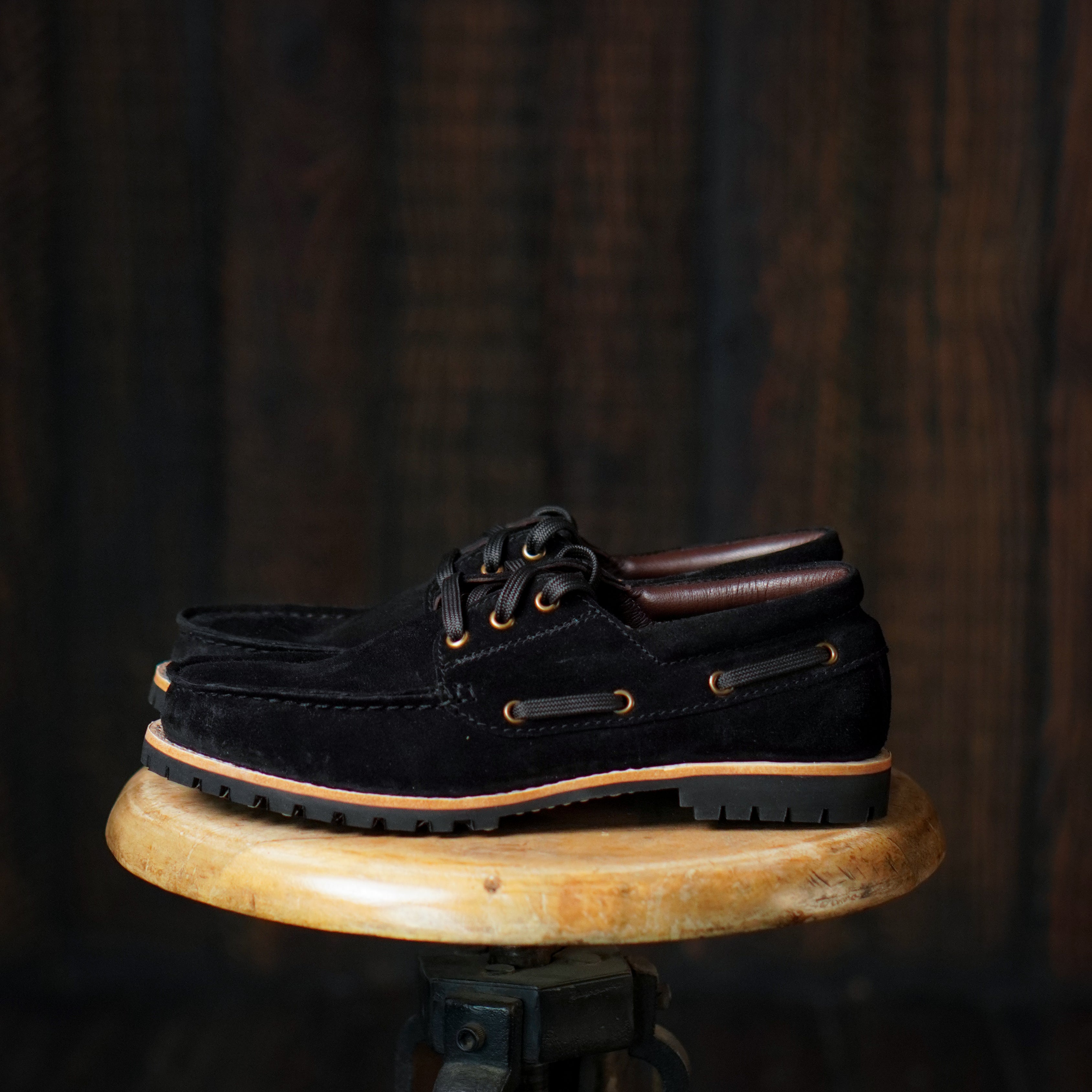 Black suede boat shoes best sale