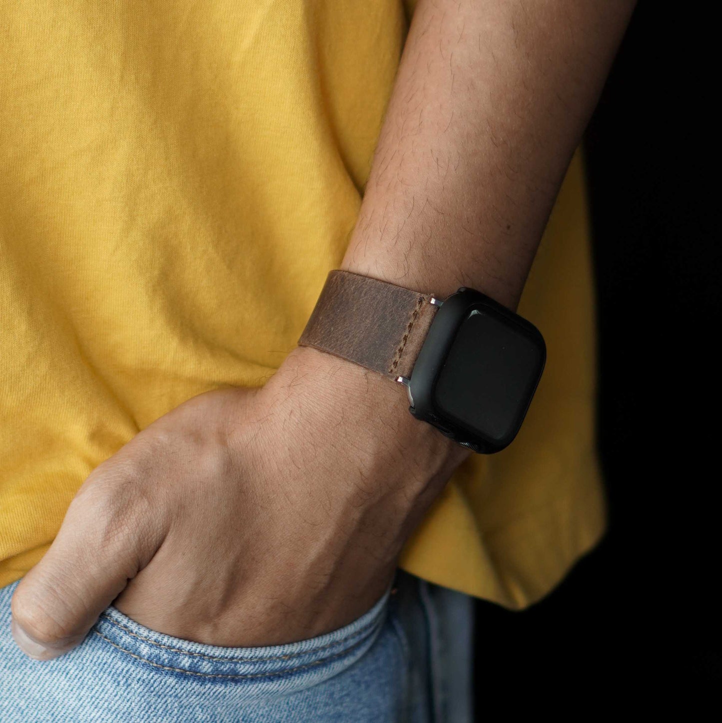 Bracelet en cuir Apple Watch minimal (marron vintage)