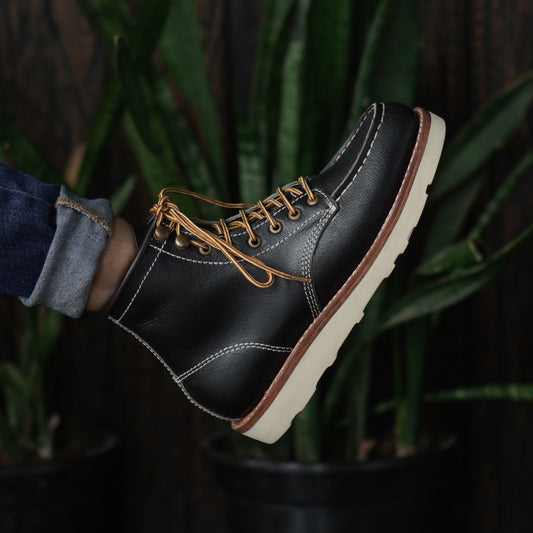 Women Moc-Toe Leather Boots (Raven Black) Goodyear Welted