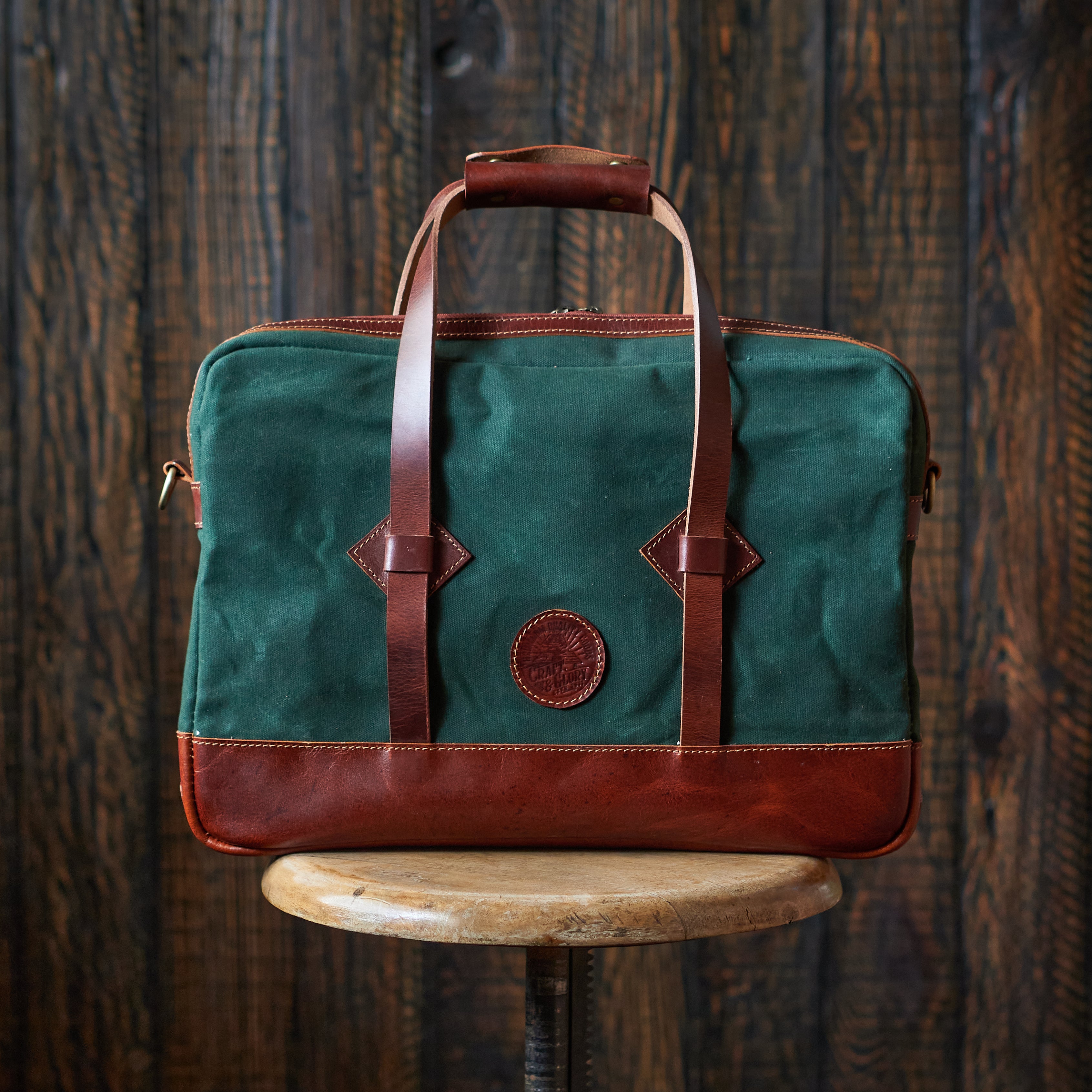 Heritage Waxed Canvas Laptop Bag Embroidered With a 'Steampunk Carousel Tiger' design - available in buying Black or Olive Green