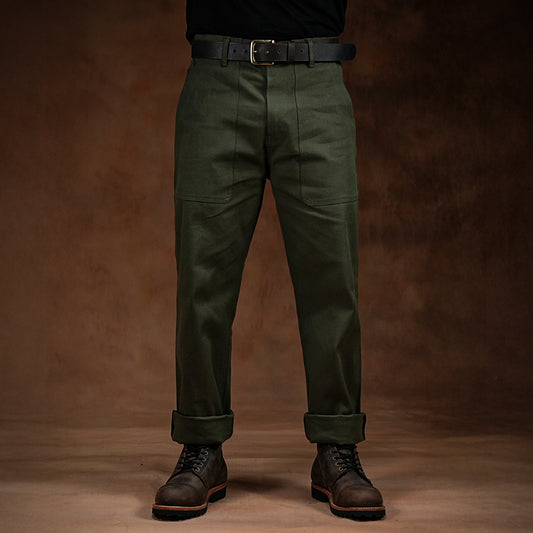 Fatigue Pants Military Green 12 Oz Selvedge Canvas For Men (True Straight)
