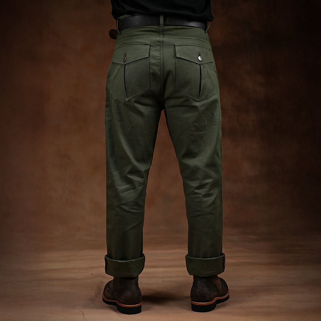Fatigue Pants Military Green 12 Oz Selvedge Canvas For Men (True Straight)