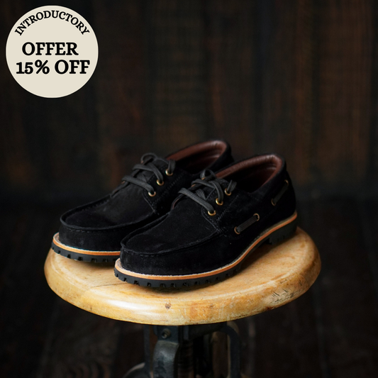 Voyager Boat Shoes Suede (Phantom Black) Goodyear Welted