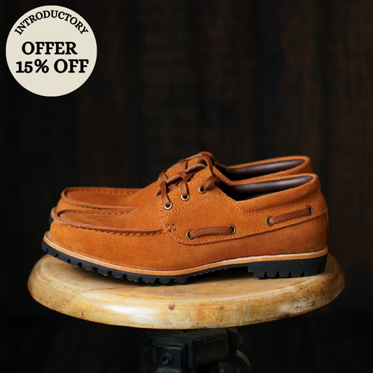 Voyager Boat Shoes Suede (Caramel Tan) Goodyear Welted