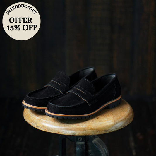 Oslo Penny Loafers Suede (Phantom Black) Goodyear Welted