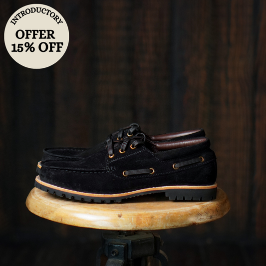 Voyager Boat Shoes Suede (Phantom Black) Goodyear Welted