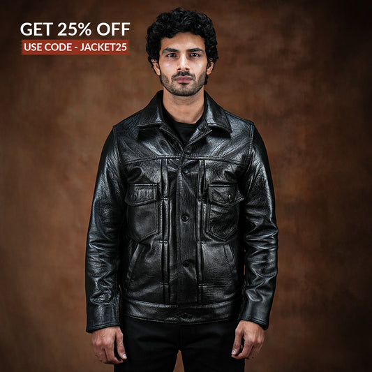 Trucker Type 2 Leather Jacket (Raven Black) (TLR)