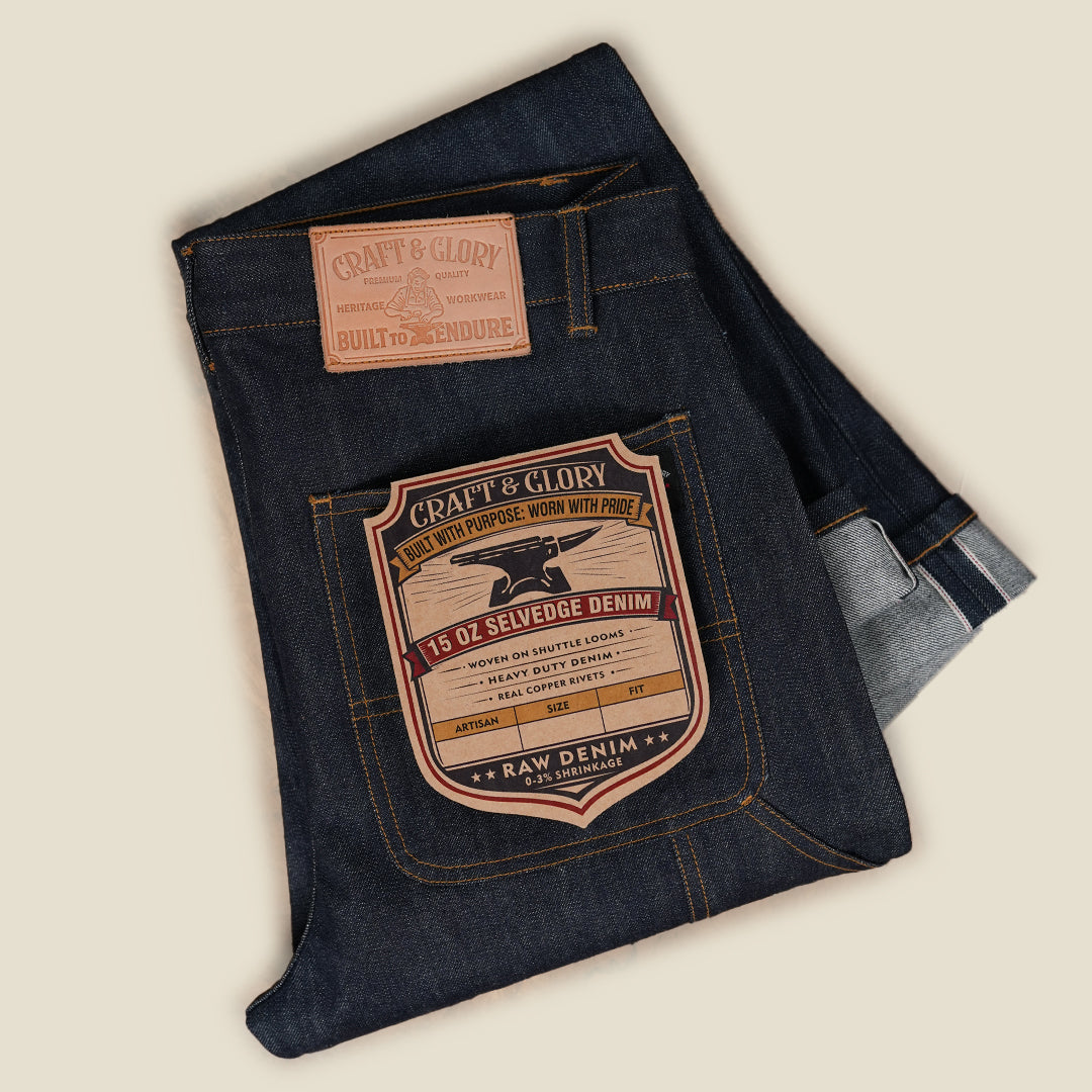 15 Oz Blue Blood Double Knee Carpenter 2.0 Selvedge Denim For Men ( True Straight)