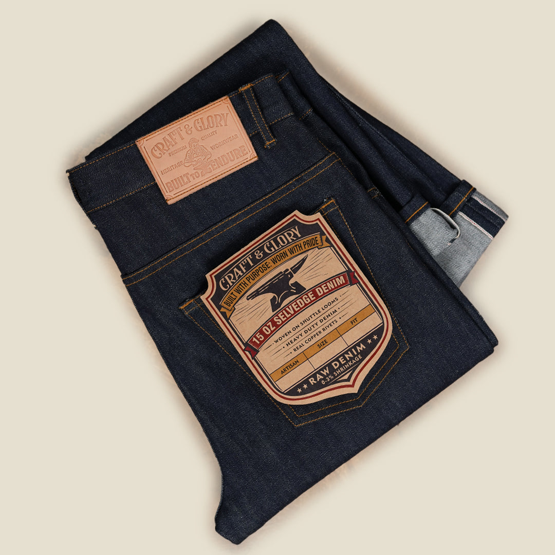15 Oz Blue Blood Five Pocket 2.0 Selvedge Denim For Men ( Slim Straight)