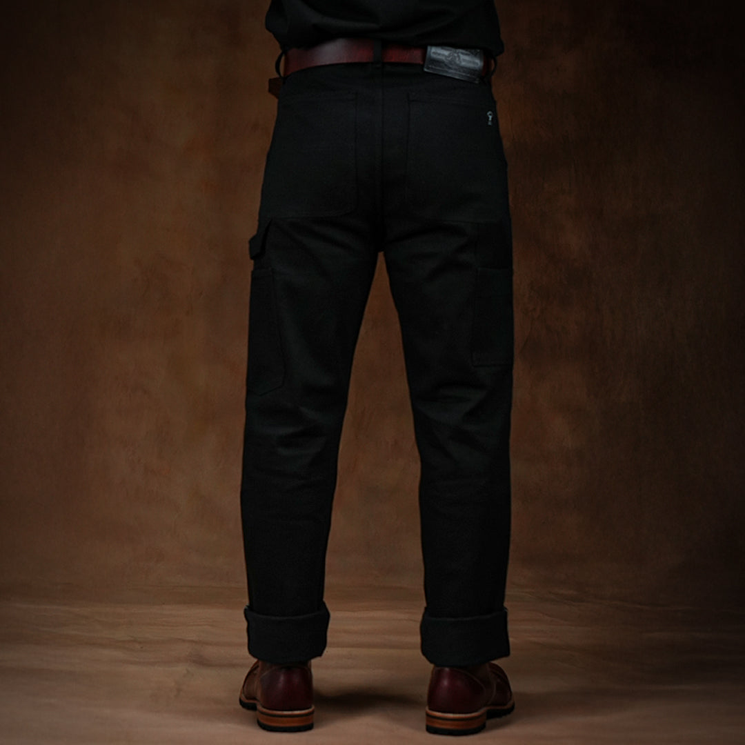 Double Knee Carpenter Double Black 14 Oz Selvedge Denim For Men (True Straight)