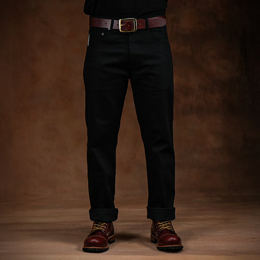 Five Pocket Double Black 14 Oz Selvedge Denim For Men (True Straight)