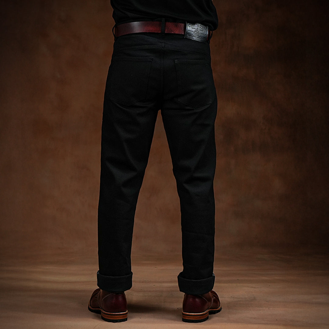 Five Pocket Double Black 14 Oz Selvedge Denim For Men (True Straight)