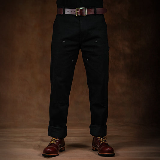 Double Knee Carpenter Double Black 14 Oz Selvedge Denim For Men (True Straight)