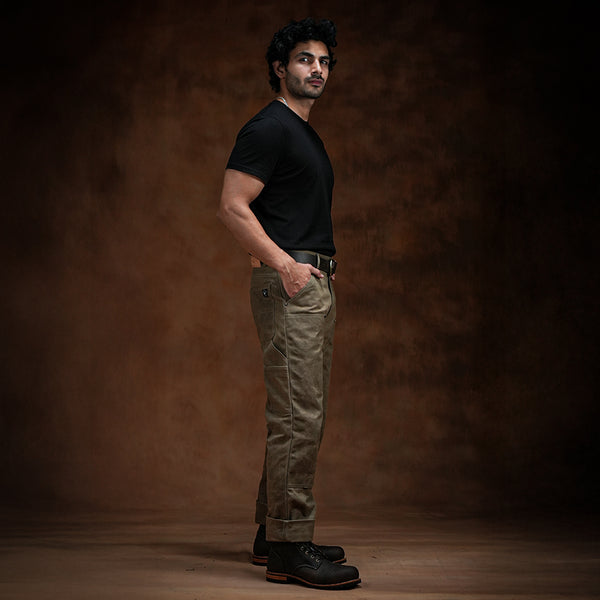 Double Knee Carpenter Field Tan 12 Oz Hard Waxed Canvas Pants For Men (True Straight)