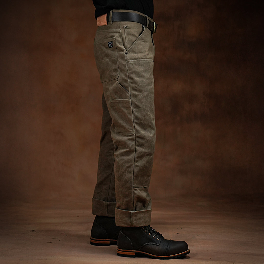 Double Knee Carpenter Field Tan 12 Oz Hard Waxed Canvas Pants For Men (True Straight)