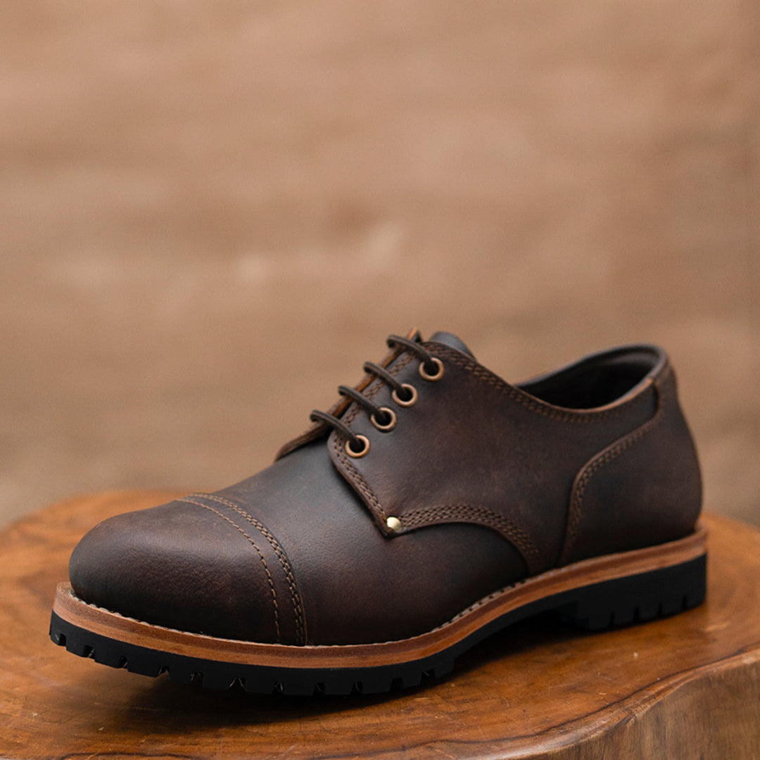 Brown Leather Rockport Modern Break Cap Toe Leather Boots Rockport