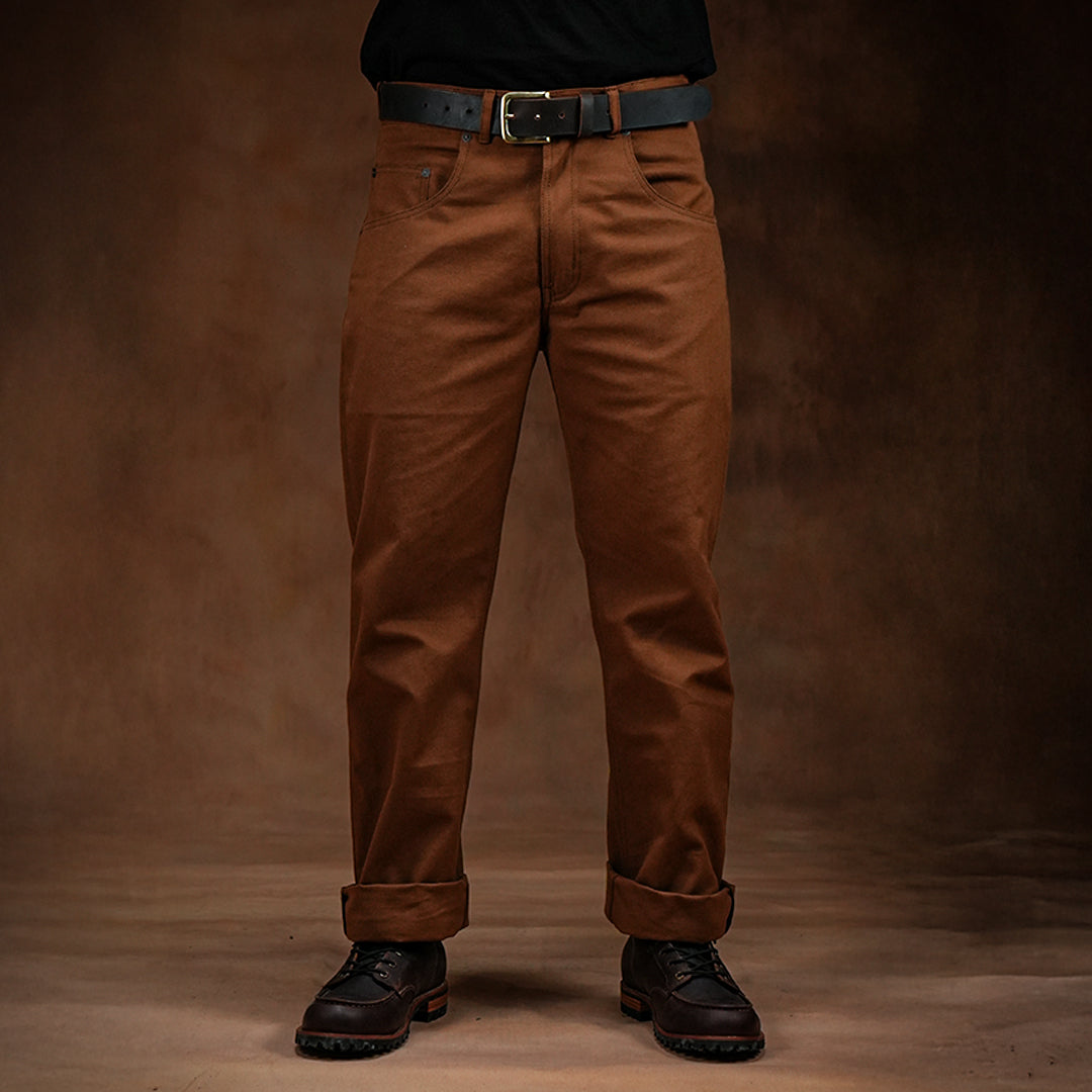 Five Pocket Fox Brown 12 Oz Duck Canvas Pants For Men (True Straight)