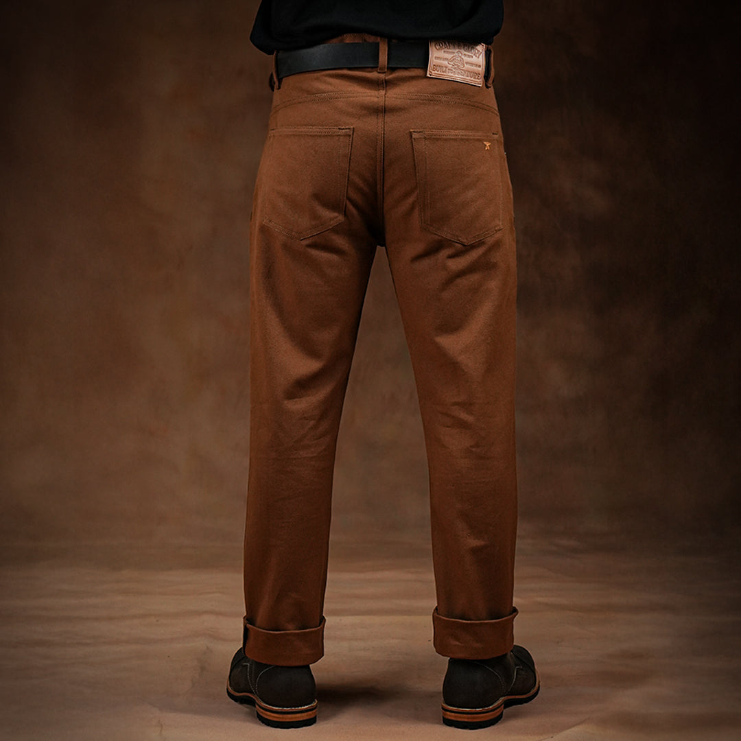 Five Pocket Fox Brown 12 Oz Duck Canvas Pants For Men (Slim Straight)