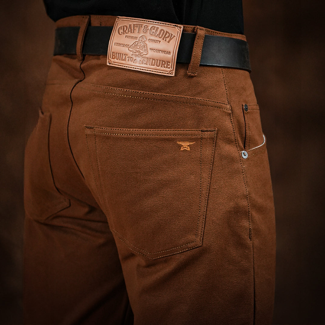 Five Pocket Fox Brown 12 Oz Duck Canvas Pants For Men (Slim Straight)