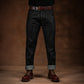 Five Pocket Ghost Black 13 Oz Selvedge Denim For Men (Slim Straight)