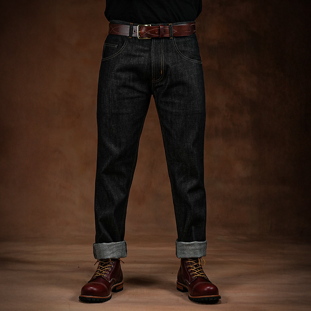 Five Pocket Ghost Black 13 Oz Selvedge Denim For Men (Slim Straight)