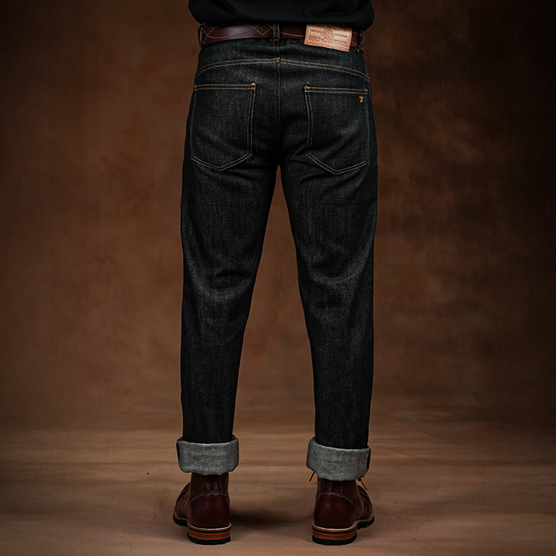 Five Pocket Ghost Black 13 Oz Selvedge Denim For Men (Slim Straight)