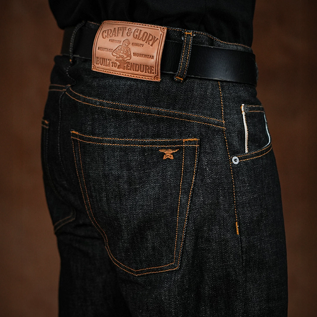 Five Pocket Ghost Black 13 Oz Selvedge Denim For Men (True Straight)