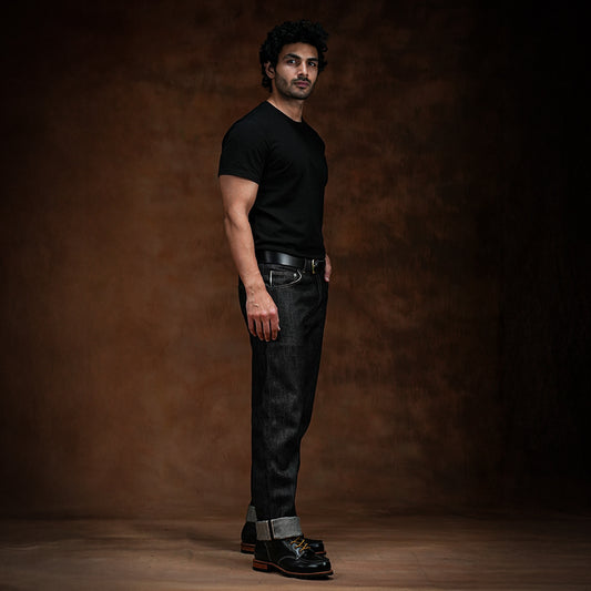 Five Pocket Ghost Black 13 Oz Selvedge Denim For Men (True Straight)