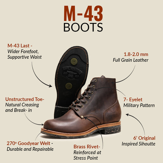 M-43 Boot 6" (Vintage Brown) Goodyear Welted