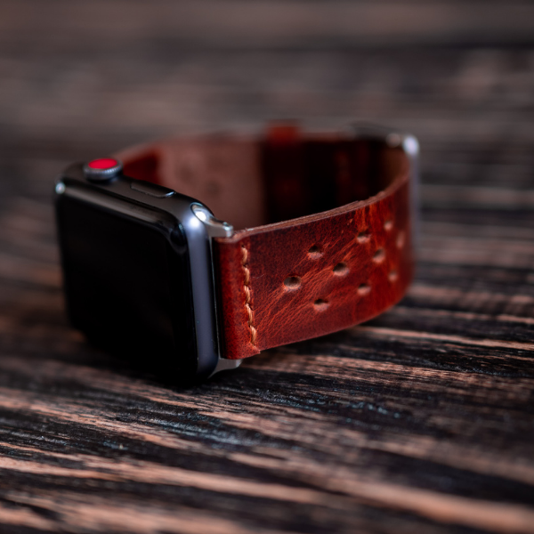 Bracelet en cuir artisanal Apple Watch (Tan selle)