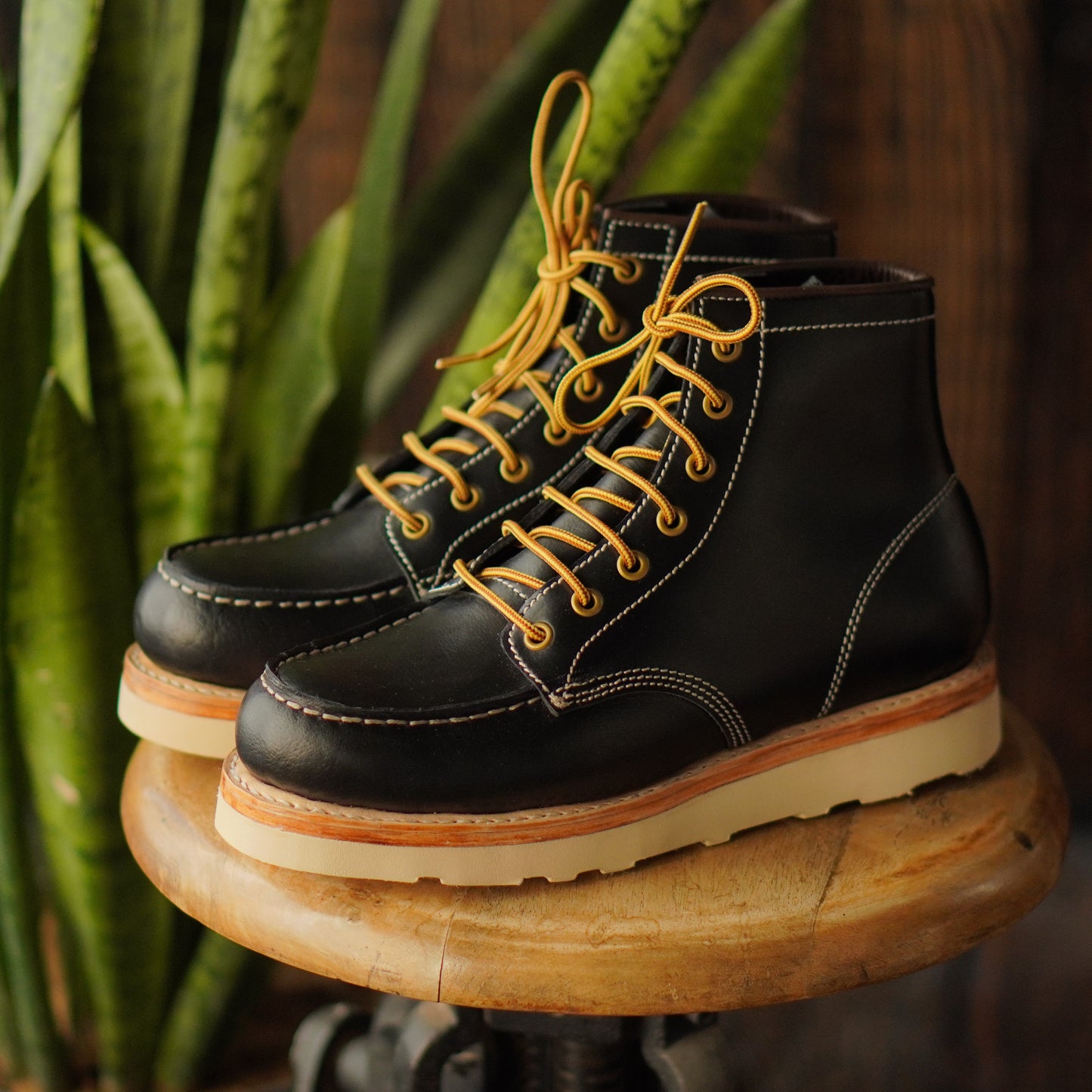 Moc-Toe Leather Boots (Raven Black) Goodyear Welted
